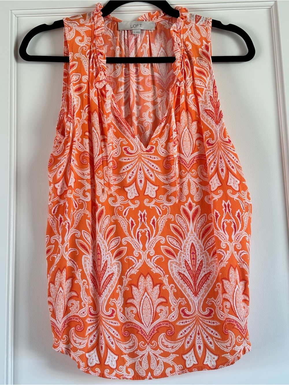 LOFT Orange Paisley V-Neck Sleeveless Camisole